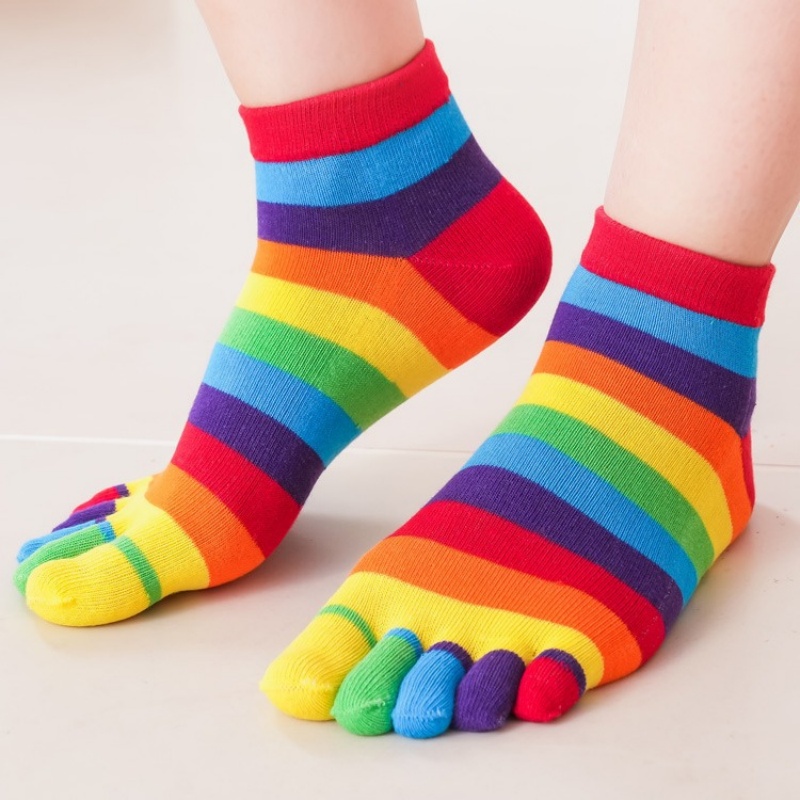 Toe Sock Split - Damensocken, Regenbogenfarben, gestreift, Fünf-Finger-Socken mit getrennten